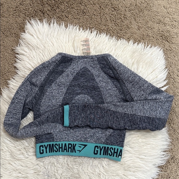 GYMSHARK Women's Flex Long Sleeve Crop Top Charcoal Gray Teal, Size XS - Picture 3 of 4